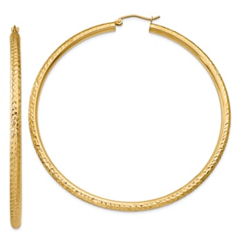 14k Yellow Gold Diamond-cut 2 9/16" Round Hoop Earrings