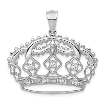 Rhodium Over 14k White Gold Diamond Crown Pendant