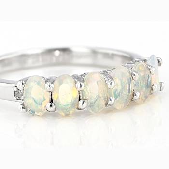 Opal And Diamond Accent Band Ring In Sterling Silver