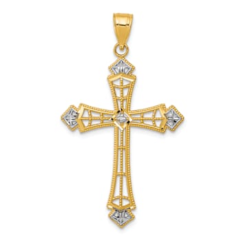 14k Two-tone Gold Diamond-Cut Cross Pendant