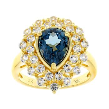 Blue Topaz And Lab White Sapphire Ring In 18K Gold Over Sterling Silver 3.08ctw