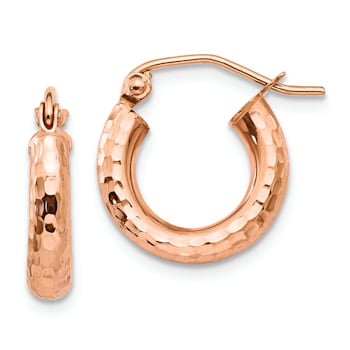 14k Rose Gold 9/16" Polished Small Diamond-cut Tube Hoop Earrings