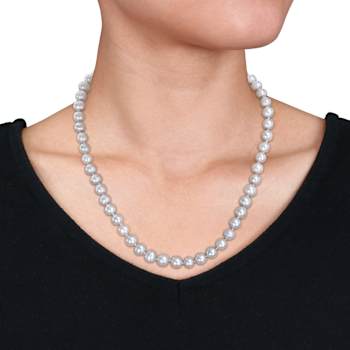 7.5-8mm Grey Freshwater Cultured Pearl Stud Earrings, Strand Bracelet
& Necklace Set