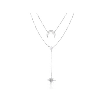 Sterling Statements Rhodium Over Sterling Silver CZ Celestial Double
Layer Necklace