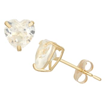 Lab Created White Sapphire Heart Shape 10K Yellow Gold Stud Earrings, 2ctw