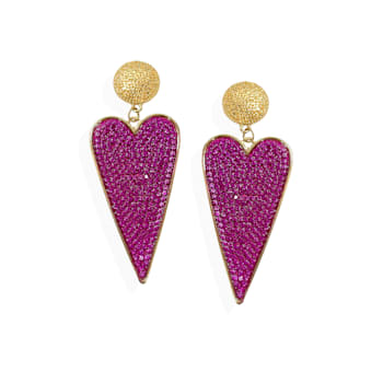 Off Park® Collection, Gold Tone Heart Shape Fushia Crystal Drop Dangle Earring