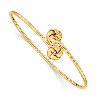 14k Yellow Gold 2mm Polished Love Knot Flexible Cuff Bangle