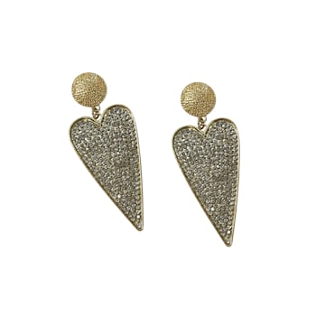 Gold Tone Heart Shape Clear Crystal Drop Dangle Earring