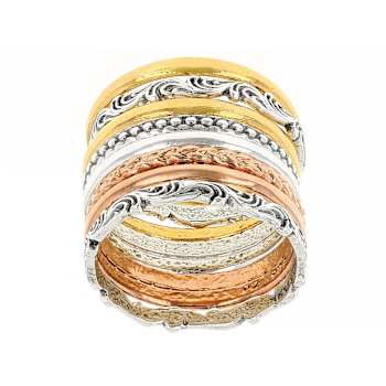 Tri-Tone Stacking Set Of 8 Band Rings In Sterling Silver
