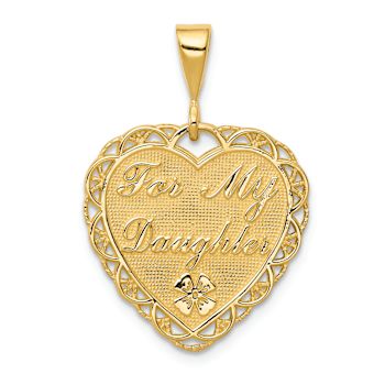 14k Yellow Gold Textured Reversible For My Daughter Heart Pendant