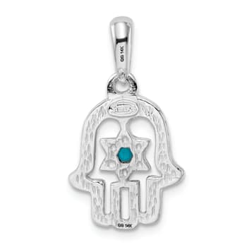 Rhodium Over 14k White Gold Turquoise Chamseh Pendant