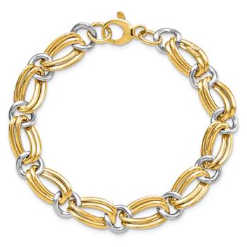 14K Two-tone Gold 10mm Polished Link Bracelet