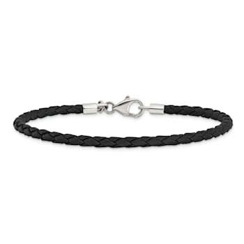 Sterling Silver Reflections Black Leather Bead Bracelet
