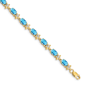 14k Yellow Gold Floral Diamond and Blue Topaz Bracelet