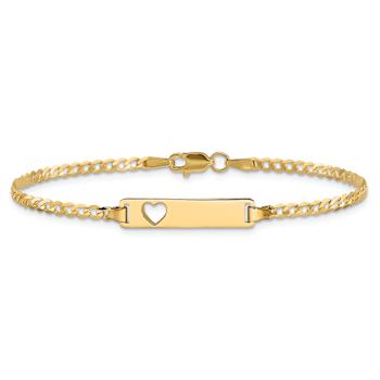 10k Yellow Gold Cut-out Heart Flat Curb Link ID Bracelet