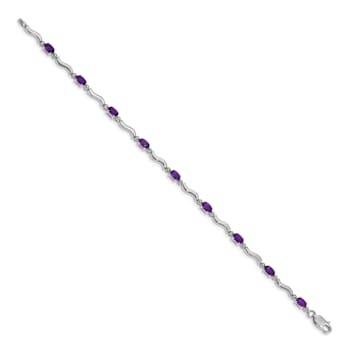 Rhodium Over 10k White Gold Diamond and Amethyst Bracelet