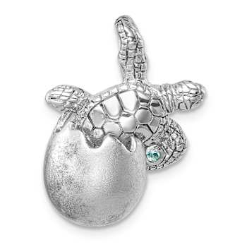 Rhodium Over Sterling Silver Moveable Crystal Hatching Turtle Chain
Slide Pendant