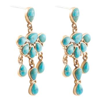 Barse Turquoise Teardrop Chandelier Earrings In Bronze