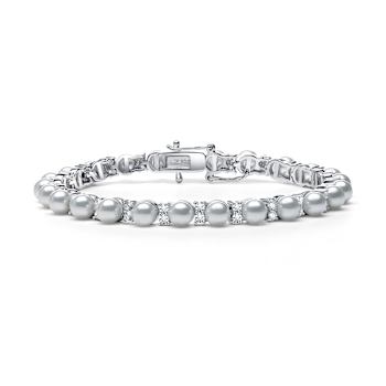 Pear Shape Pearl Simulant Tennis Bracelet In Sterling Silver