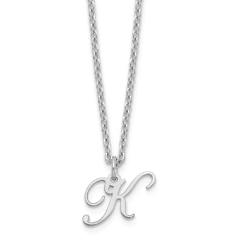 Rhodium Over Sterling Silver Letter K Initial Necklace