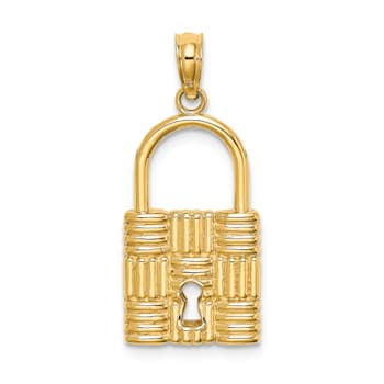 14K Yellow Gold 3D Padlock with Key Hole Charm