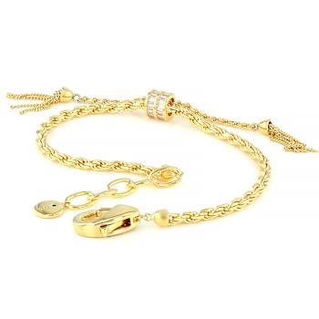 CZ Tassel Chain Bracelet In 18K Gold Over Sterling Silver 1.28ctw