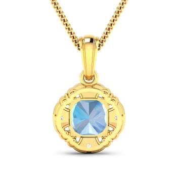 1.48ctw 14K Yellow Gold Aquamarine and White Diamond Pendant with 18
inch Cable Chain