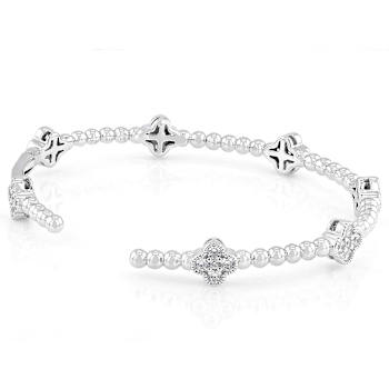 Delicate CZ Clover Station Bracelet In Sterling Silver