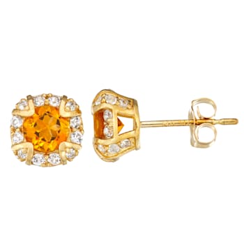 Round Citrine 10K Yellow Gold Stud Earrings 0.78ctw
