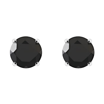 6mm Round Black Onyx Rhodium Over Sterling Silver Stud Earrings