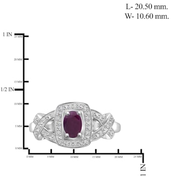 Red Ruby with White Diamond Accent Rhodium Over Sterling Silver Ring 0.60ctw