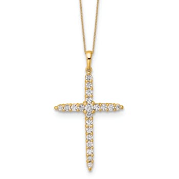 14K Yellow Gold Polished Lab Grown Diamond VS/SI GH, Cross Pendant with
Chain Necklace