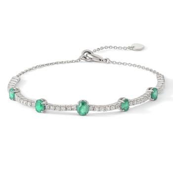 Oval Green Emerald and White Zircon Sterling Silver Bolo Tennis Bracelet