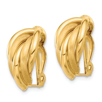 14k Yellow Gold Polished and Satin Omega Clip Non-pierced Earrings