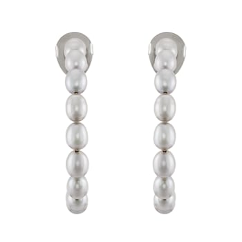 5x3mm Oval Gray Freshwater Pearl Sterling Silver Hoop Earrings