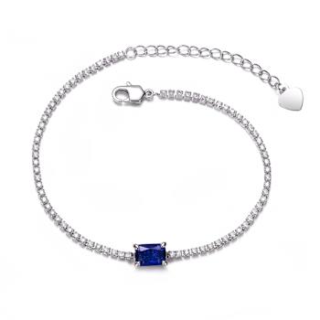 Sapphire Color CZ Station Bracelet In Sterling Silver