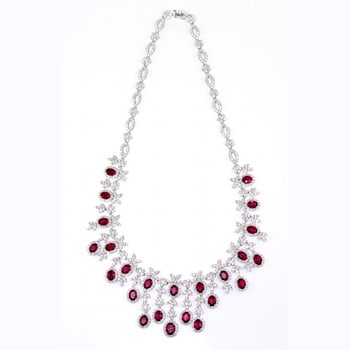 Oval Ruby and Diamond White Gold Necklace. 43.78 CTW