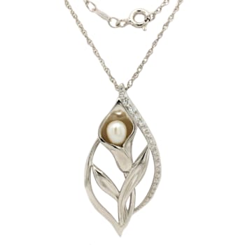 6x4mm Oval White Freshwater Pearl and 1.75mm Round White Cubic Zirconia
Sterling Silver Necklace
