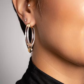 14K Yellow Gold Over Sterling Silver Acrylic Mini Heart Charm Hoop
Earrings in Clear