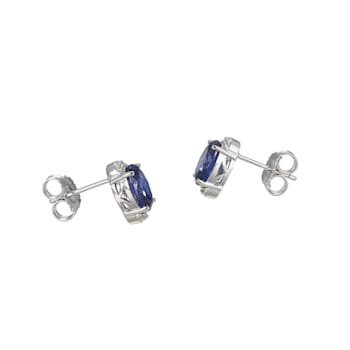 Blue And White Cubic Zirconia Rhodium Over Sterling Silver Stud Earrings 3.12ctw