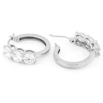 3-Stone CZ Hoop Earrings In Sterling Silver