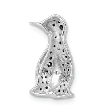 Rhodium Over 14k White Gold Black Diamond Penguin Chain Slide Pendant