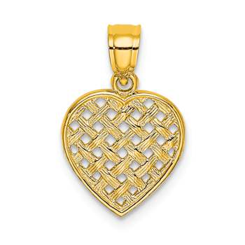 10K Yellow Gold Cut-Out Textured Woven Heart Charm