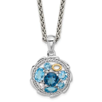 Rhodium Over Sterling Silver with 14K Accent Swiss Blue topaz/London
Blue/White Topaz Necklace