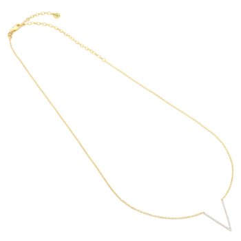Diamond Accent V-Pendant Necklace In 14K Gold Over Sterling Silver
