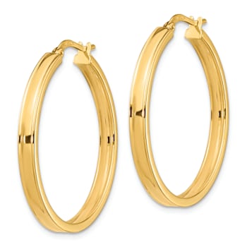 14k Yellow Gold Polished 1 1/4" Square Tube Hoop Earrings