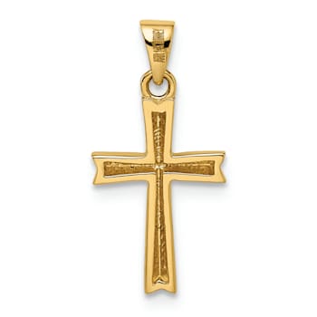 Rhodium Over 14K Two-tone Gold Diamond-cut Small Latin Cross Pendant