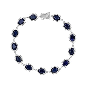 Blue Sapphire And White Topaz Tennis Bracelet In Sterling Silver 20.07ctw