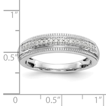 Rhodium Over 14K White Gold Diamond Trio Men's Wedding Band 0.10ctw