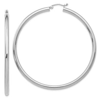 Rhodium Over 14k White Gold 2 3/8" Polished Tube Hoop Earrings